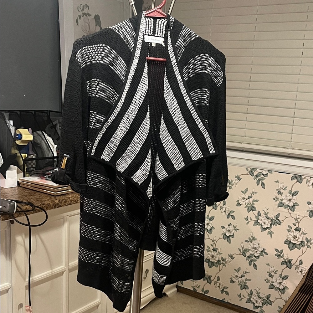❄️SWEATER Calvin Klein Collection Striped Black and White Cardigan